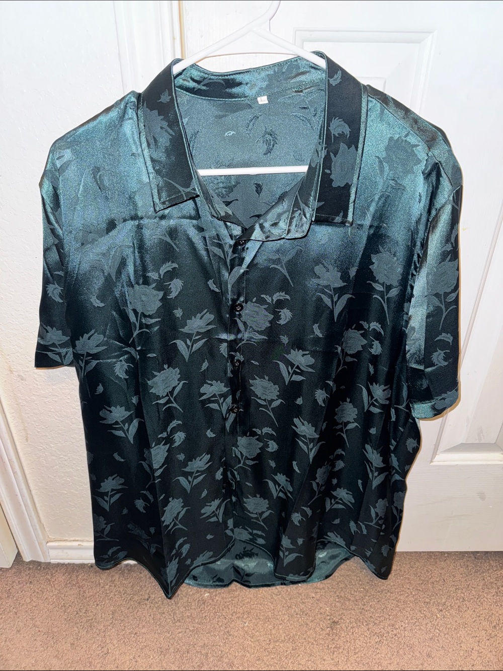 Men's Dark Green Floral Silk Button-Up Shirt